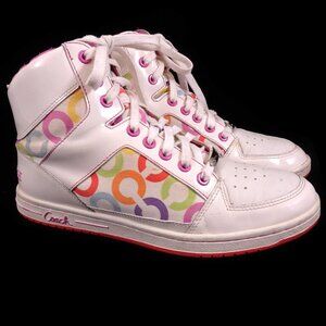 Coach Norra High Top Sneakers 10 White Pink Athletic Tennis Shoes Signature Cool
